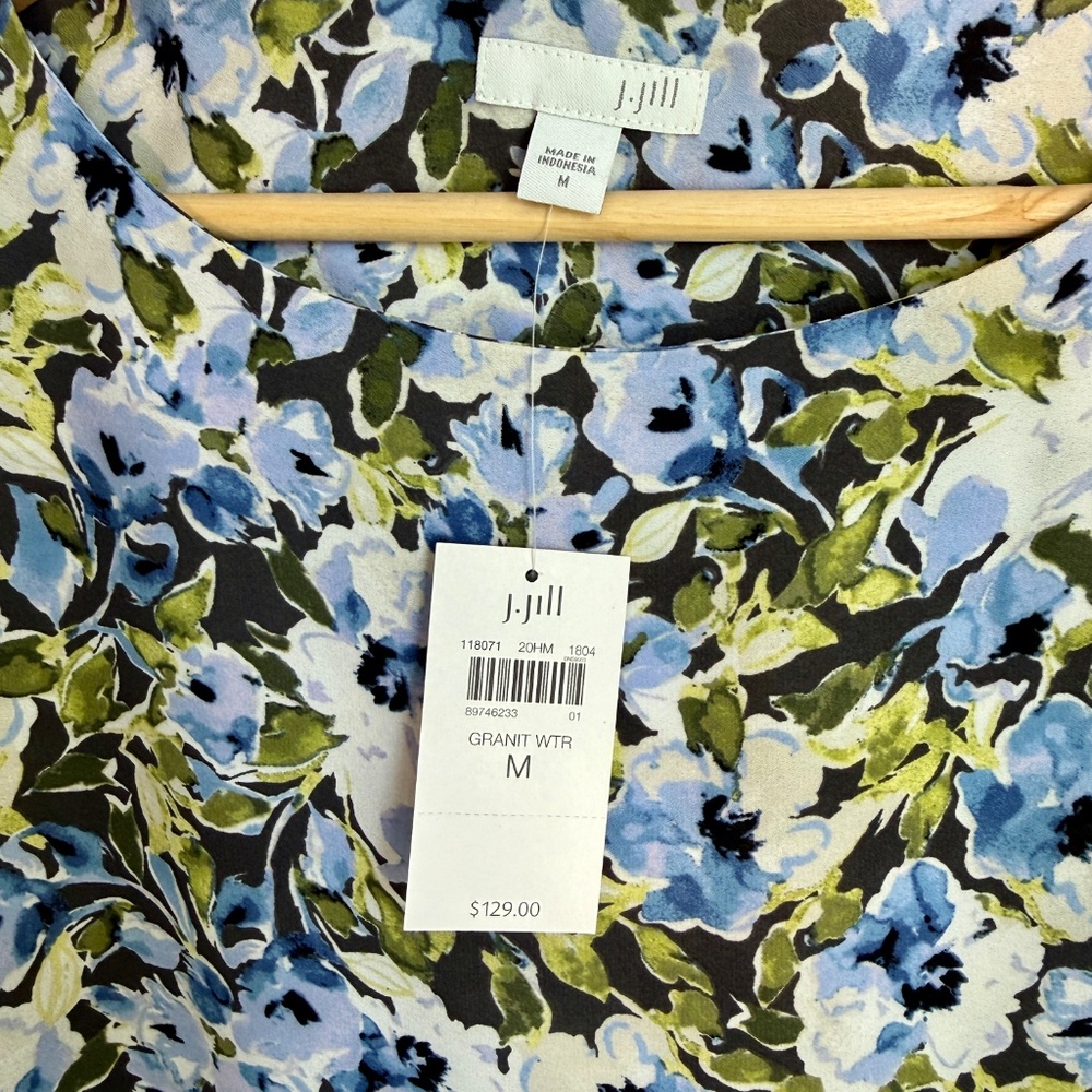 J.Jill NWT Floral Pleated Midi Dress Size M Blue Green Watercolor Sleeveless - Picture 3 of 6